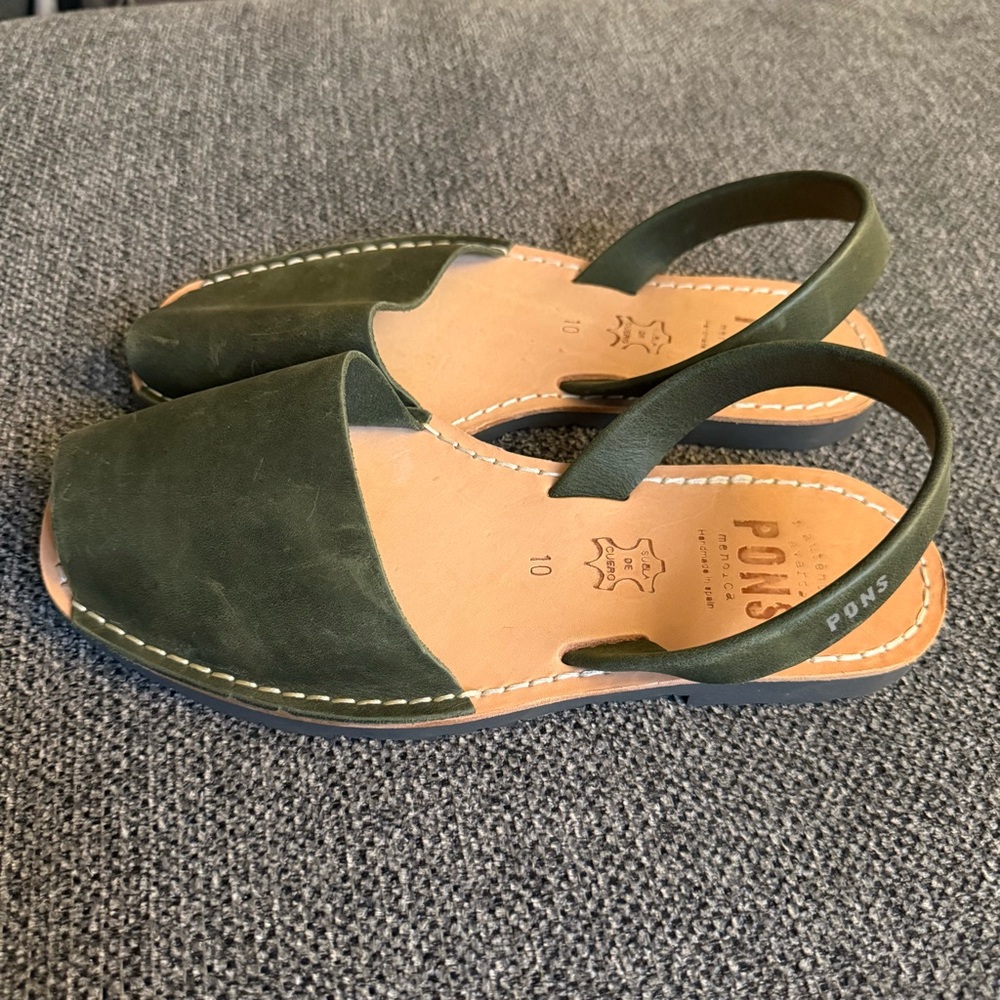 Pons Olive Green Leather Sandals - Picture 2 of 4